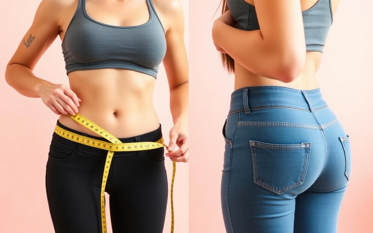 Real weight loss results — woman measuring smaller waist after using Tieghan Gerard Gummies